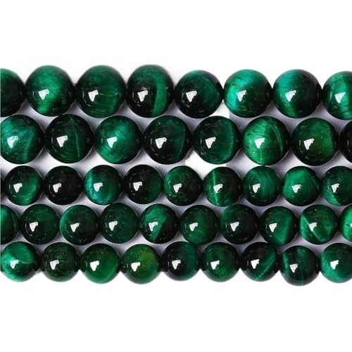 LLMWFA 15" Tigerauge lose Perlen, runde Achate 4 6 8 10 12 14MM Perle zur Herstellung von Kunsthandwerksartikeln, blau rosa grüner Naturstein(Green Tiger Eye,6mm x 60) von LLMWFA
