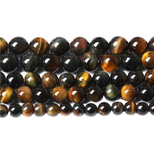 LLMWFA 15" Tigerauge lose Perlen, runde Achate 4 6 8 10 12 14MM Perle zur Herstellung von Kunsthandwerksartikeln, blau rosa grüner Naturstein(Multicolor Tiger 3,6mm x 60) von LLMWFA