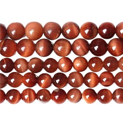 LLMWFA 15" Tigerauge lose Perlen, runde Achate 4 6 8 10 12 14MM Perle zur Herstellung von Kunsthandwerksartikeln, blau rosa grüner Naturstein(Orange Tiger Eye,6mm x 60) von LLMWFA