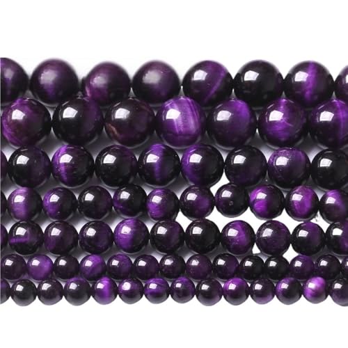 LLMWFA 15" Tigerauge lose Perlen, runde Achate 4 6 8 10 12 14MM Perle zur Herstellung von Kunsthandwerksartikeln, blau rosa grüner Naturstein(Purple Tiger Eye,8mm x 46) von LLMWFA