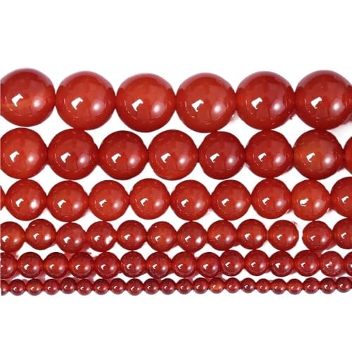 LLMWFA 15" Tigerauge lose Perlen, runde Achate 4 6 8 10 12 14MM Perle zur Herstellung von Kunsthandwerksartikeln, blau rosa grüner Naturstein(Red Agates,12mm x 32) von LLMWFA