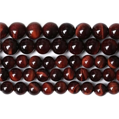 LLMWFA 15" Tigerauge lose Perlen, runde Achate 4 6 8 10 12 14MM Perle zur Herstellung von Kunsthandwerksartikeln, blau rosa grüner Naturstein(Red Tiger Eye,8mm x 46) von LLMWFA
