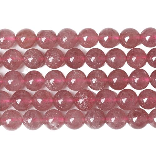 LLMWFA 15" Tigerauge lose Perlen, runde Achate 4 6 8 10 12 14MM Perle zur Herstellung von Kunsthandwerksartikeln, blau rosa grüner Naturstein(Strawberry Quartz,6mm x 60) von LLMWFA