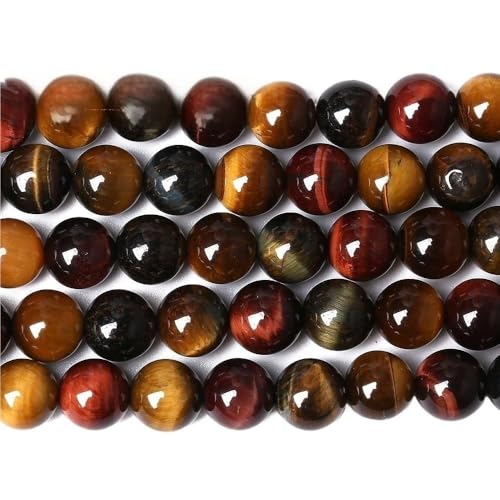 LLMWFA 15" Tigerauge lose Perlen, runde Achate 4 6 8 10 12 14MM Perle zur Herstellung von Kunsthandwerksartikeln, blau rosa grüner Naturstein(Three Color,14mm x 27) von LLMWFA