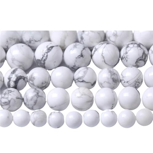 LLMWFA 15" Tigerauge lose Perlen, runde Achate 4 6 8 10 12 14MM Perle zur Herstellung von Kunsthandwerksartikeln, blau rosa grüner Naturstein(White Howlite,4mm x 88) von LLMWFA