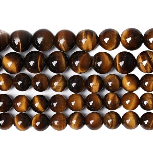 LLMWFA 15" Tigerauge lose Perlen, runde Achate 4 6 8 10 12 14MM Perle zur Herstellung von Kunsthandwerksartikeln, blau rosa grüner Naturstein(Yellow Tiger Eye,4mm x 88) von LLMWFA