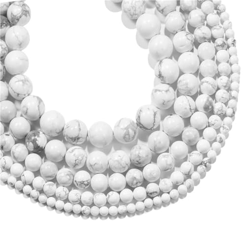 LLMWFA 15 Zoll Schmuck DIY Zubehör Naturstein, Durchmesser 4 6 8 10 mm runde lose Perlen, weiße Howlith-Türkis-Perle(10mm x 36) von LLMWFA
