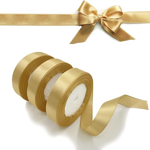 LLMtn 66 Meters 3 Rollen Satinband Gold 2CM X 22M Dekoration Geschenkband breit Schleifenband, Stoffband für Hochzeit, Goldenes Geschenk Band Geschenkbänder für Taufe und Geburtstag Geschenke LLMtn 66 Meters 3 Rollen Satinband Gold 2CM X 22M Dekoration Geschenkband breit Schleifenband, Stoffband für Hochzeit, Goldenes Geschenk Band Geschenkbänder für Taufe und Geburtstag Geschenke von LLMtn