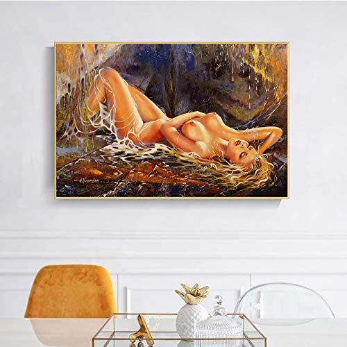 Moderne Leinwand Wandkunst Sexy Körper Bilder Poster und Drucke Zusammenfassung Nackte Frauen Ölgemälde für Wohnzimmer Dekor 80x110cm (32x43in) Mit Rahmen von LLNN