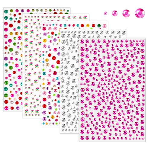 Glitzersteine Selbstklebend, 5 Blatt Runde Strasssteine Selbstklebend in Silver, Bunt – Selbstklebende Glitzersteine zum Aufkleben, Dekorieren & DIY für Kinder, Handwerk, Fotorahmen, Grußkarten von LLNRC