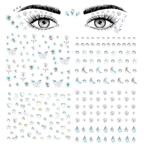 Glitzersteine Selbstklebend für Gesicht, 4 Stück Strasssteine Selbstklebend in Herz, Stern, Tropfen, Schmetterlingsform, Glitzersteine für DIY Schminken, Festival, Karneval, Party Glitzersteine Selbstklebend für Gesicht, 4 Stück Strasssteine Selbstklebend in Herz, Stern, Tropfen, Schmetterlingsform, Glitzersteine für DIY Schminken, Festival, Karneval, Party von LLNRC