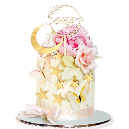 1 Set Tortendeko 1. Geburtstag,1. Cake Topper Geburtstag,Mond Sterne Kuchendeko 1 Geburtstage für Mädchen Junge,Geburtstage,Hochzeiten,Taufen,Babypartys,Paar Einjähriges Jubiläum von LLOUSSAK