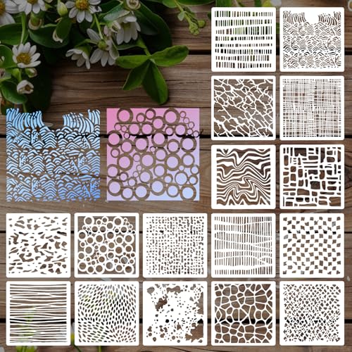 16 Stück Malerei Schablonen, 6×6inch Welle Stein Crackle Malschablonen Textilgestaltung Schablonen Wandgestaltung Malerei Schablonen für Möbel Polsterung Wände Karten Leinwand 16 Stück Malerei Schablonen, 6×6inch Welle Stein Crackle Malschablonen Textilgestaltung Schablonen Wandgestaltung Malerei Schablonen für Möbel Polsterung Wände Karten Leinwand von LLOUSSAK