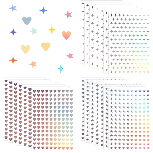 1800 Stück Sterne Aufkleber,Leicht zu Kleben Fest Holographische Aufkleber,Mini Aufkleber für Bastelarbeiten,Geschenk,Sammelalbum（4 Styles ） von LLOUSSAK