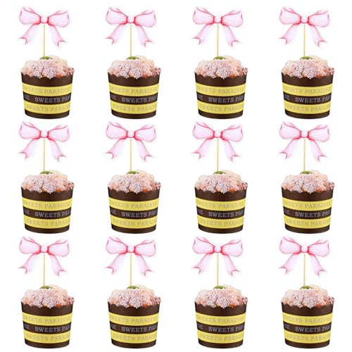 24 Stück kokette Geburtstagsdekorationen, rosa Schleife, Cupcake-Topper für Mädchen, Geburtstag, Junggesellinnenabschied, Brautparty, Verlobung, Hochzeit, Schleifen-Themenparty-Dekoration 24 Stück kokette Geburtstagsdekorationen, rosa Schleife, Cupcake-Topper für Mädchen, Geburtstag, Junggesellinnenabschied, Brautparty, Verlobung, Hochzeit, Schleifen-Themenparty-Dekoration von LLOUSSAK