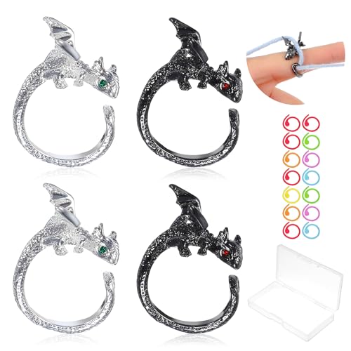 4 Stück Häkelring Für Finger, Metall Fingerhut Nähen, Fingerschutz Sewing Thimble Ring Fingerhut zum Nähen, Fingerhalter Fingerhut Weben Strickregler von LLOUSSAK
