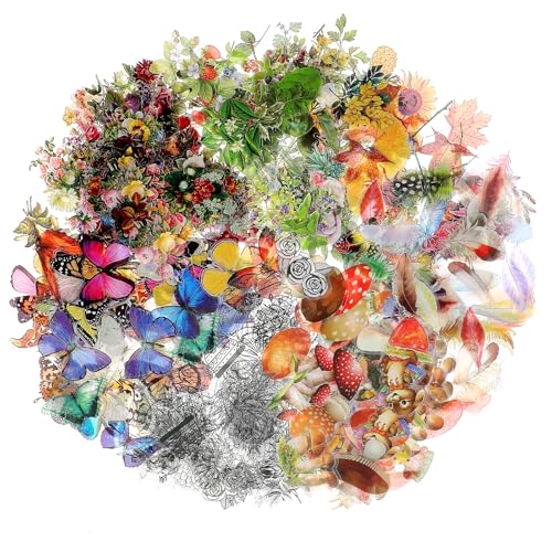 420 Stück Scrapbook Stickers Blumen, Transparente Pflanzen Stickers,Natur Thematische Fotoalbum Aufkleber,Vintage Wasserdicht Blumen Stickers für Scrapbook Album Journaling Karten von LLOUSSAK