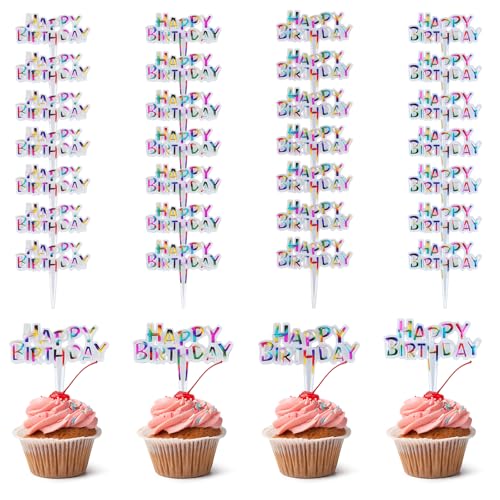 Bunte Cupcake-Topper "Happy Birthday", kleine Kuchendekorationen aus Kunststoff, für Geburtstags-Cupcakes, Babypartys, Jubiläen, Themenpartys, Dessert-Dekorationen, 100 Stück Bunte Cupcake-Topper "Happy Birthday", kleine Kuchendekorationen aus Kunststoff, für Geburtstags-Cupcakes, Babypartys, Jubiläen, Themenpartys, Dessert-Dekorationen, 100 Stück von LLOUSSAK