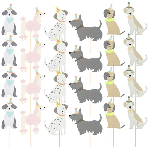 Cupcake-Topper für Haustiere, Hundemotive, Geburtstagsparty-Zubehör, Babyparty-Dekorationen, Hundegesichtskuchenaufsätze, Welpen-Themen-Geburtstagsparty-Dekorationen für Kleinkinder, 24 Stück Cupcake-Topper für Haustiere, Hundemotive, Geburtstagsparty-Zubehör, Babyparty-Dekorationen, Hundegesichtskuchenaufsätze, Welpen-Themen-Geburtstagsparty-Dekorationen für Kleinkinder, 24 Stück von LLOUSSAK
