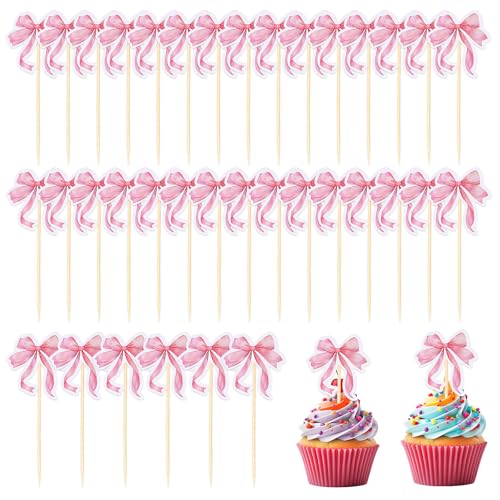 Cupcake-Topper mit rosa Schleife, Papierschleife, Cupcake-Topper, niedliche Dessert-Kuchenaufsätze, Fliege, Cupcake-Topper für Prinzessinnen-Geburtstagsparty, Hochzeits-Party-Dekorationen, 36 Stück Cupcake-Topper mit rosa Schleife, Papierschleife, Cupcake-Topper, niedliche Dessert-Kuchenaufsätze, Fliege, Cupcake-Topper für Prinzessinnen-Geburtstagsparty, Hochzeits-Party-Dekorationen, 36 Stück von LLOUSSAK