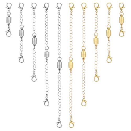 10 Stück Kettenverlängerung Magnet, Halskettenverlängerungen Gold und Silber Magnetverschlüsse für Ketten, Kette Armband Extender für Schmuckherstellung (Verschiedene Größen) von LLOUSSAK