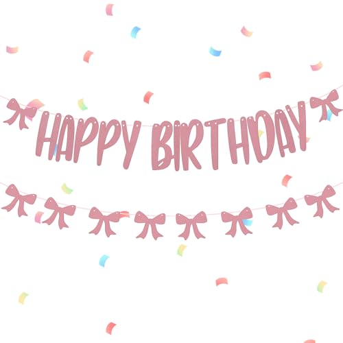 LLOUSSAK Coquette Geburtstagsdekorationen, Rosa Schleife Geburtstagsdekorationen, Happy Birthday Banner Rosa, Schleife Geburtstagsdekorationen, Rosa Geburtstagsbanner, Bogen Banner, Rosa Schleife LLOUSSAK Coquette Geburtstagsdekorationen, Rosa Schleife Geburtstagsdekorationen, Happy Birthday Banner Rosa, Schleife Geburtstagsdekorationen, Rosa Geburtstagsbanner, Bogen Banner, Rosa Schleife von LLOUSSAK