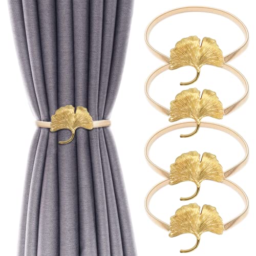Vorhang-Raffhalter aus Aluminiumlegierung, Feder-Design, Blattschnitzerei, Vorhangbinder für Vorhänge, moderner Stil, 4 Stück (Gold Ginkgo) von LLPMutu