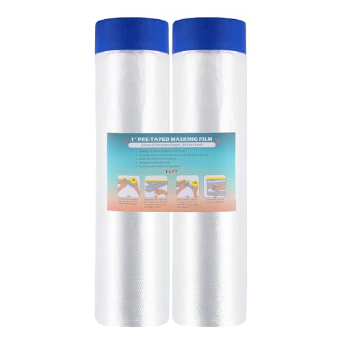 LLPT Abdeckfolie Klebeband mit Folie | 2 Rollen | Transparent Abdeckfolie Selbstklebende Malerfolie Malerband | Zum Schutz von Autos Wänden Staub und Spritzschutz (MFTB2002) | 200cm(ungefaltet) x 20m von LLPT