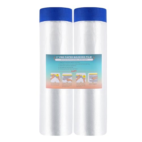 LLPT Abdeckfolie Klebeband mit Folie | 2 Rollen | Transparent Abdeckfolie Selbstklebende Malerfolie Malerband | Zum Schutz von Autos Wänden Staub und Spritzschutz (MFTB2702) | 270cm(ungefaltet) x 20m von LLPT