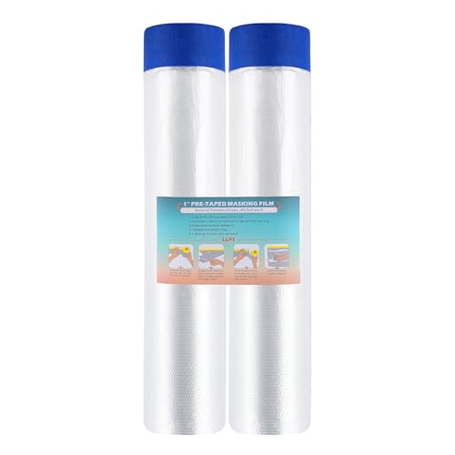 LLPT Abdeckfolie Klebeband mit Folie | 2 Rollen | Transparent Abdeckfolie Selbstklebende Malerfolie Malerband | Zum Schutz von Autos Wänden Staub und Spritzschutz (MFTB4002) | 400cm(ungefaltet) x 20m von LLPT
