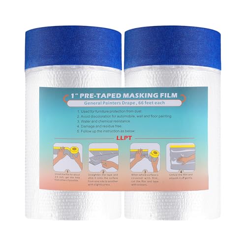 LLPT Abdeckfolie Klebeband mit Folie | 2 Rollen | Transparent Abdeckfolie Selbstklebende Malerfolie Malerband | Zum Schutz von Autos Wänden Staub und Spritzschutz (MFTB652) | 65cm(ungefaltet) x 20m von LLPT