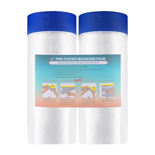 LLPT Abdeckfolie Klebeband mit Folie | 2 Rollen | Transparent Abdeckfolie Selbstklebende Malerfolie Malerband | Zum Schutz von Autos Wänden Staub und Spritzschutz (MFTB902) | 90cm(ungefaltet) x 20m von LLPT