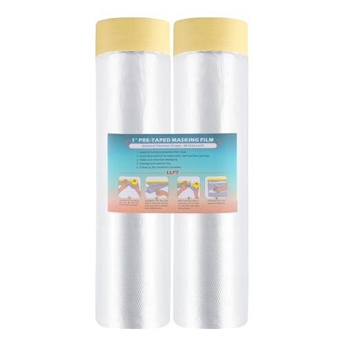 LLPT Abdeckfolie Klebeband mit Folie | 2 Rollen | Transparent Abdeckfolie Selbstklebende Malerfolie Malerband | Zum Schutz von Autos Wänden Staub und Spritzschutz (MFTW2002) | 200cm(ungefaltet) x 20m von LLPT