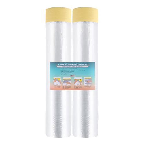 LLPT Abdeckfolie Klebeband mit Folie | 2 Rollen | Transparent Abdeckfolie Selbstklebende Malerfolie Malerband | Zum Schutz von Autos Wänden Staub und Spritzschutz (MFTW4002) | 400cm(ungefaltet) x 20m von LLPT