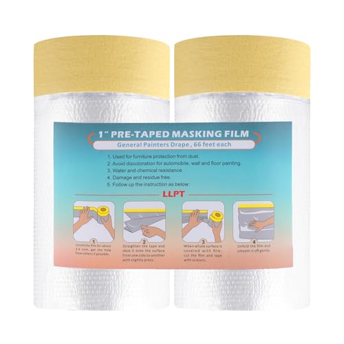 LLPT Abdeckfolie Klebeband mit Folie | 2 Rollen | Transparent Abdeckfolie Selbstklebende Malerfolie Malerband | Zum Schutz von Autos Wänden Staub und Spritzschutz (MFTW652) | 65cm(ungefaltet) x 20m von LLPT