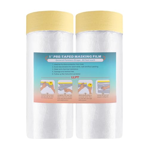 LLPT Abdeckfolie Klebeband mit Folie | 2 Rollen | Transparent Abdeckfolie Selbstklebende Malerfolie Malerband | Zum Schutz von Autos Wänden Staub und Spritzschutz (MFTW902) | 90cm(ungefaltet) x 20m von LLPT