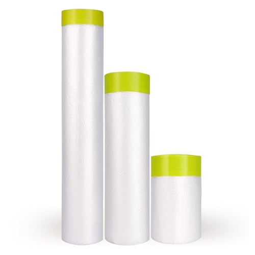 LLPT Abdeckfolie Klebeband mit Folie | 3 Packungen | Vielseitige Malerplane aus Kunststoff für Autowände Möbel Spritzschutz (MFT551427GN) | Grün 3 Größen (55 cm + 140 cm + 270 cm) von LLPT