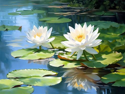 Malen Nach Zahlen Erwachsene Ästhetik Lotus, Malen Nach Zahlen mit Pinseln und Acrylfarben, DIY Paint by Numbers 40x30 cm, Malen-Nach-Zahlen Leinwand für Anfänger, Home Wand Decor (Ohne Rahmen)-YH463 von LLWYH