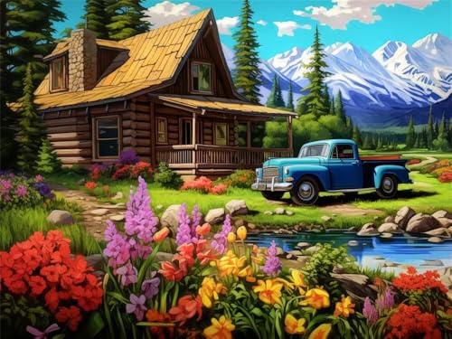 Malen Nach Zahlen Erwachsene Auto Haus, Malen Nach Zahlen Kinder mit Pinseln und Acrylfarben, DIY Paint by Numbers 90x70 cm, Malen-Nach-Zahlen Leinwand für Anfänger, Home Decor (Ohne Rahmen) -YH599 von LLWYH