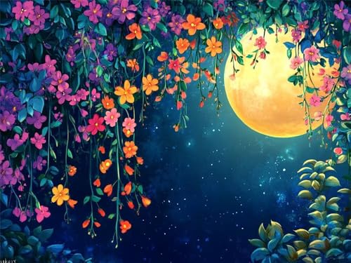 Malen Nach Zahlen Erwachsene Blühende Weinrebe Vollmond, Malen Nach Zahlen mit Pinseln und Acrylfarben, DIY Paint by Numbers 100x70 cm, Malen-Nach-Zahlen Leinwand für Anfänger (Ohne Rahmen) -YH547 von LLWYH