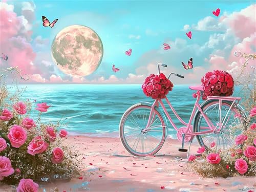 Malen Nach Zahlen Erwachsene Fahrrad Meer, Malen Nach Zahlen mit Pinseln und Acrylfarben, DIY Paint by Numbers 40 x 30 cm, Malen-Nach-Zahlen Leinwand für Anfänger, Home Wand Decor (Ohne Rahmen)-YH461 von LLWYH