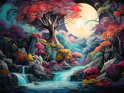 Malen Nach Zahlen Erwachsene Fantasie-Baum Fluss, Malen Nach Zahlen mit Pinseln und Acrylfarben, DIY Paint by Numbers 40x30 cm, Malen-Nach-Zahlen für Anfänger, Home Wand Decor (Ohne Rahmen) -YH587 von LLWYH