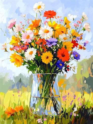 Malen Nach Zahlen Erwachsene Gänseblümchen Blumen, Malen Nach Zahlen mit Pinseln und Acrylfarben, DIY Paint by Numbers 30 x 40 cm, Malen-Nach-Zahlen für Anfänger, Home Wand Decor (Ohne Rahmen) -YH665 von LLWYH