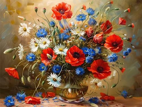 Malen Nach Zahlen Erwachsene Gänseblümchen Mohnblumen, Malen Nach Zahlen mit Pinseln und Acrylfarben, DIY Paint by Numbers 100x70 cm, Malen-Nach-Zahlen für Anfänger, Home Decor (Ohne Rahmen) -YH579 von LLWYH