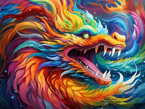 Malen Nach Zahlen Erwachsene Groß 100 x 70 cm, Malen Nach Zahlen Buntes Drache, DIY Paint by Numbers Handgemalt Ölgemälde Leinwand Kit Mit Pinseln und Acrylfarbe Als Geschenk (Ohne Rahmen) -YH410 von LLWYH