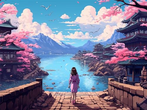 Malen Nach Zahlen Erwachsene Groß 100 x 70 cm, Malen Nach Zahlen Japanische Landschaft Frau, DIY Paint by Numbers, Handgemalt Ölgemälde Leinwand Kit Mit Pinseln und Acrylfarbe (Ohne Rahmen) -YH594 von LLWYH