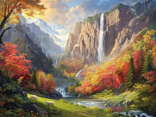 Malen Nach Zahlen Erwachsene Groß 100 x 70 cm, Malen Nach Zahlen Wasserfall Fluss Landschaft, DIY Paint by Numbers, Handgemalt Ölgemälde Leinwand Kit Mit Pinseln und Acrylfarbe (Ohne Rahmen) -YH566 von LLWYH