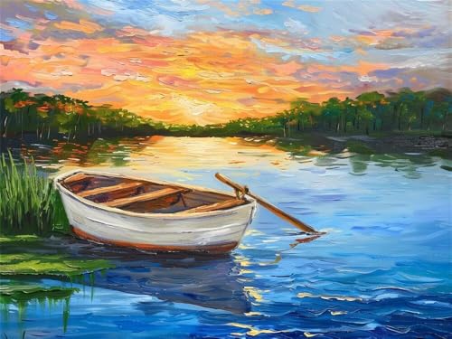 Malen Nach Zahlen Erwachsene Groß 100x70 cm, Malen Nach Zahlen Boot Landschaft, DIY Paint by Numbers Handgemalt Ölgemälde Leinwand Kit Mit Pinseln und Acrylfarbe Als Geschenk (Ohne Rahmen) -YH576 von LLWYH