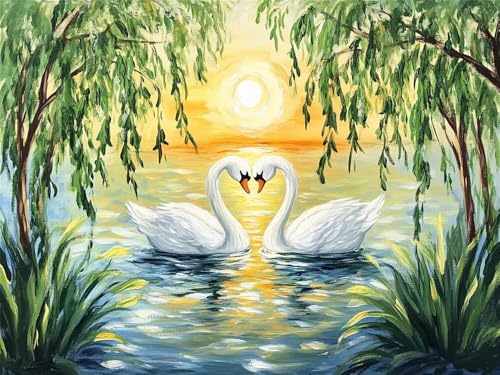 Malen Nach Zahlen Erwachsene Groß 120x80 cm, Malen Nach Zahlen Schwan Paare, DIY Paint by Numbers, Handgemalt Ölgemälde Kit Mit Pinseln und Acrylfarbe für Kinder Als Geschenk (Ohne Rahmen) -YH400 von LLWYH