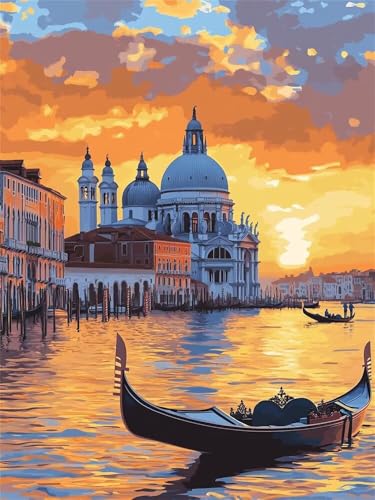 Malen Nach Zahlen Erwachsene Groß 30 x 40 cm, Malen Nach Zahlen Venedig Schloss, DIY Paint by Numbers Handgemalt Ölgemälde Leinwand Kit Mit Pinseln und Acrylfarbe Als Geschenk (Ohne Rahmen) -YH670 von LLWYH